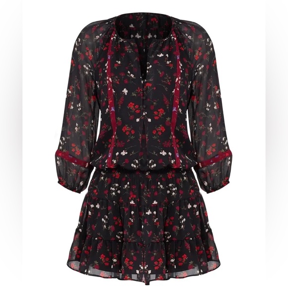 JOIE Grover Floral-Print Silk Blouson Mini Dress, Black, M - Picture 4 of 8